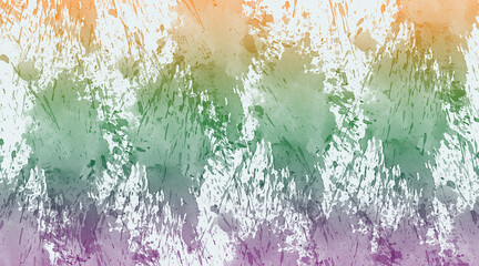 Abstract watercolor splash paint texture with gradient orange green purple on white background for design