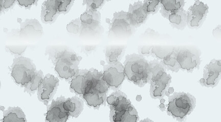 Grayscale watercolor ink splashes and stains abstract texture background with soft light horizontal gradient overlay.