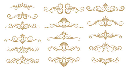 Fototapeta premium Elegant Gold Flourish Dividers & Ornamental Border Designs | Vintage Decorative Scroll Frames, Classic Victorian Luxury Line Art Elements
