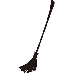 Silhouette of a witch's broomstick with a long handle and bristly end on a transparent background for Halloween
