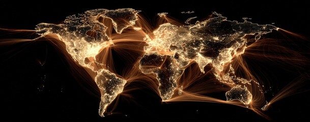 Global connectivity map.  World map overlaid with lines representing global interaction