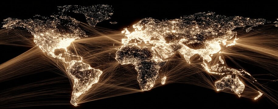 Global network map. Connections between continents