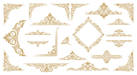 Elegant Gold Flourish Dividers & Ornamental Border Designs | Vintage Decorative Scroll Frames, Classic Victorian Luxury Line Art Elements