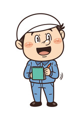 工場や現場で働く作業員がノートにメモを取るイラスト｜不安全行動・不安全状態・労働災害