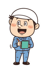 Fototapeta premium 工場や現場で働く作業員がノートにメモを取るイラスト｜不安全行動・不安全状態・労働災害