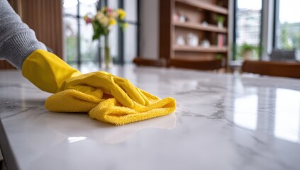 Person cleaning a marble countertop (1)