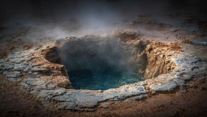 Geothermal vent with steaming water