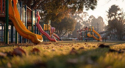 Colorful playground in the autumn sun