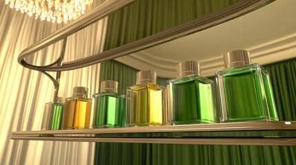 Perfume Bottles Displayed on Mirrored Shelf with Luxurious Design