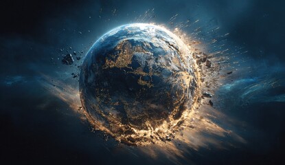 Exploding Earth in space