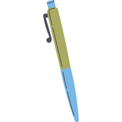 A Simple Cartoon Pen With A Gold Barrel And Blue Tip Isolated On A Transparent Background For Back To School Designs