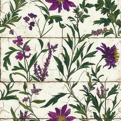 Beautiful floral pattern featuring purple blooms on a light background.