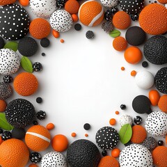 Colorful arrangement of textured balls on a white isolated background.