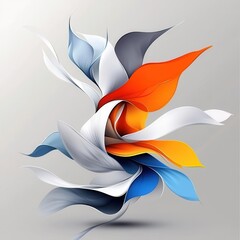 Colorful abstract shapes swirl together on a neutral background.