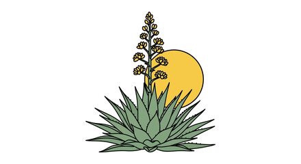 Agave plant in the desert with the sun setting in the background, minimalist and modern graphic