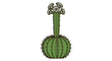 Stylized blooming cactus illustration with distinctive shape and floral crown, isolated on a clean