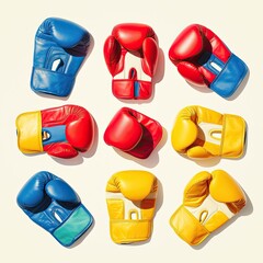 Boxing Gloves Showcase Sports Equipment Colorful Display Studio Setting Close-Up Perspective Sportsmanship Concept