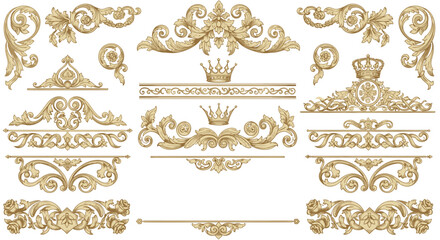 Elegant Gold Flourish Dividers & Ornamental Border Designs | Vintage Decorative Scroll Frames, Classic Victorian Luxury Line Art Elements