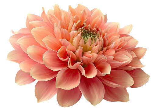 Peach dahlia with ruffled petals isolated on dark background