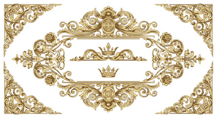 Elegant Gold Flourish Dividers & Ornamental Border Designs | Vintage Decorative Scroll Frames, Classic Victorian Luxury Line Art Elements