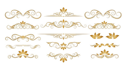 Fototapeta premium Elegant Gold Flourish Dividers & Ornamental Border Designs | Vintage Decorative Scroll Frames, Classic Victorian Luxury Line Art Elements
