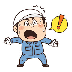 Obraz premium 工場や現場で働く作業員がびっくりしているイラスト｜不安全行動・不安全状態・労働災害