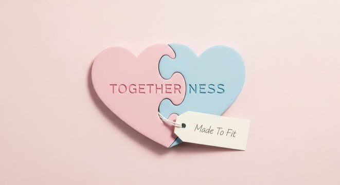 Two Puzzle Heart Pieces Symbolizing Togetherness - Powered by Adobe