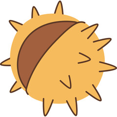 A stylized cartoon illustration of a spiky round object with a brown stripe down the middle on a transparent background