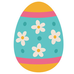 A Teal Easter Egg Decorated With White Flowers And Pink Stripes On A Transparent Background