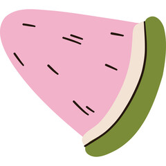 A Slice Of Pink Watermelon With Green Rind and Creamy White Layer And Black Seeds On A Transparent Background Isolated