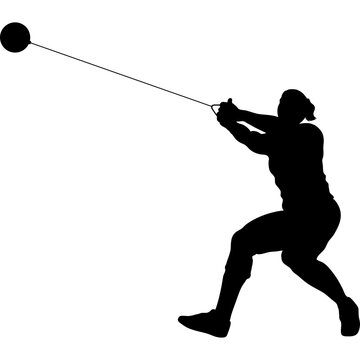 Silhouette of Athlete Swinging Hammer Throw in Motion with White Background
