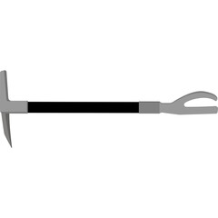 Silver and Black Halligan Bar Firefighter Rescue Tool With Pointed End and Hooked End Isolated on White Background