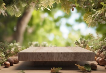 A modern, minimalist green podium stands elegantly on a lush, grassy platform surrounded by vibrant tropical plants and foliage. Sunlight pours in through tall windows, creating a serene, jungle-inspi