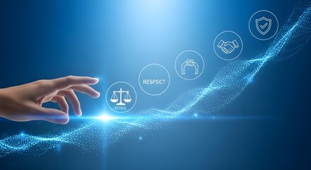 Ethical Business Practices Depicted with Hand and Abstract Digital Elements