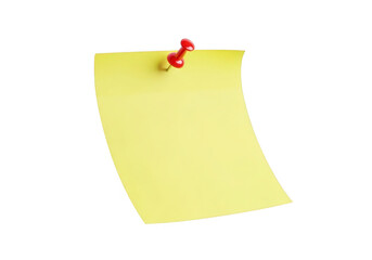 Yellow sticky note pinned with red thumbtack on black empty space for text transparent background