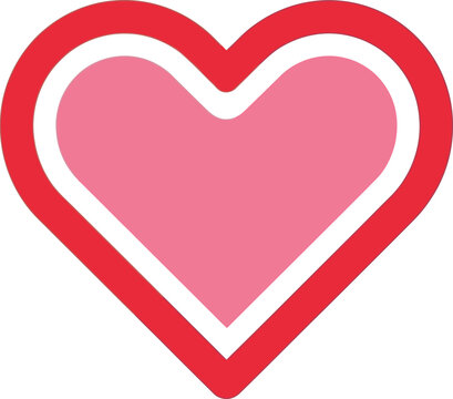 Illustration of a pink heart shape with a white border and a red outline on a white background