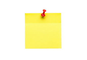 Bright yellow sticky note pinned with red thumbtack against a deep void transparent background