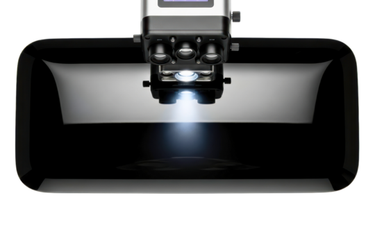 Modern digital microscope scanning a reflective black surface isolated on transparent background - Powered by Adobe