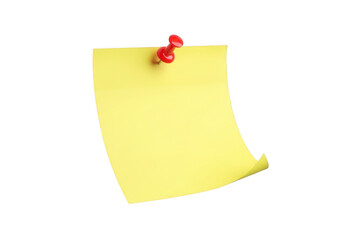 Bright yellow sticky note pinned to a dark surface with red pin transparent background