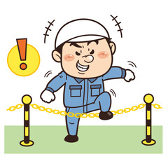 安全柵を乗り越えて侵入しようとする工場・現場の作業員イラスト｜不安全行動・不安全状態・リスク・危険