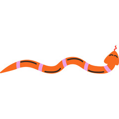 A Wavy Orange Snake With Pink And Purple Stripes On Its Body And A Red Tongue Sticking Out Against A Transparent Background