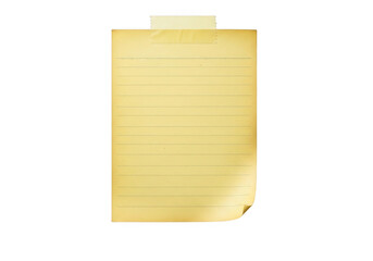 Simple yellow sticky note with adhesive strip isolated for notes and reminders transparent background