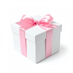 Obraz premium Elegant White Gift Box with Pink Satin Ribbon and Bow