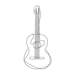 Minimalist line art of a guitar on white background musical instrument