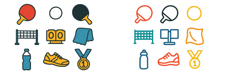 Various sporting equipment and symbols representing table tennis and volleyball as part of active lifestyle