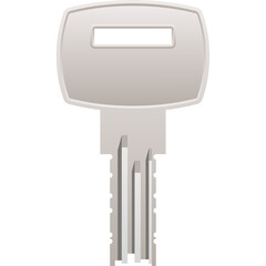 Silver Metallic Key With Serrated Edge And Rectangular Top On A Transparent Background Representing Access Security And Solutions