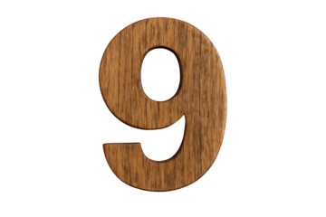 Realistic 3D number nine with a detailed light oak wood texture, isolated on a white background for easy compositing in graphic design projects