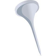 Silver Metal Golf Tee with a Graduated Funnel Shaped Head on a Transparent White Background Representing Golf Equipment and Sports Accessories