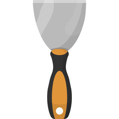 Silver Metal Scraper Tool with Orange and Black Handle Isolated on White Background for Construction and Renovation Tasks