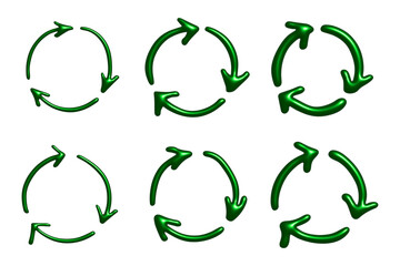 Set of 3d recycle arrow icon Recycling resources symbol Reuse of materials, zero waste, green environment, saving the planet